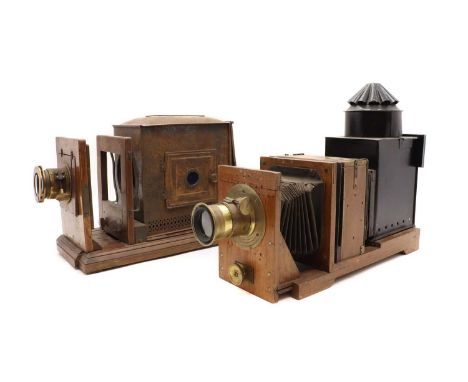 A Wallace Heaton toleware Magic Lantern,c.1900, with a brass fittings, with manufacturer's marks to the slide compartment, la