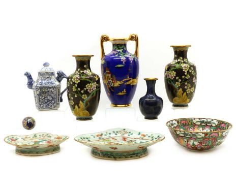 A collection of Chinese and Japanese miscellaneous,20th century, including:three cloisonné vases and an egg, 6 to 21cm, and t