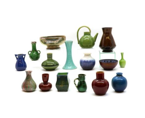 A collection of eight pottery miniatures,to include a Rye jug, a Royal Doulton lustreware square form vase, a Royal Barum War