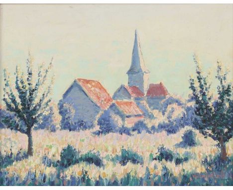 ▴ Norman Lloyd (Australian-British, 1894-1983)View of a churchsigned 'NORMAN LLOYD' l.r., oil on canvas laid on board32 x 40c