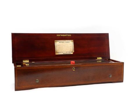 A Nicole Freres rosewood music box,late 19th century, playing 8 airs, with three levers and tune card, cylinder 45cm,64cm wid