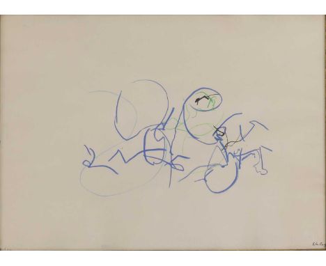 ▴ John Rudge (1925-1971)Abstract composition in bluesigned 'John Rudge' l.r., dated '28.1 64' l.l., pen and ink, oil pastel a