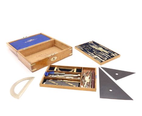 A set of Stanley Drawing Instruments,  to include protractors, compasses, and measuring instruments, with ivory handles, many