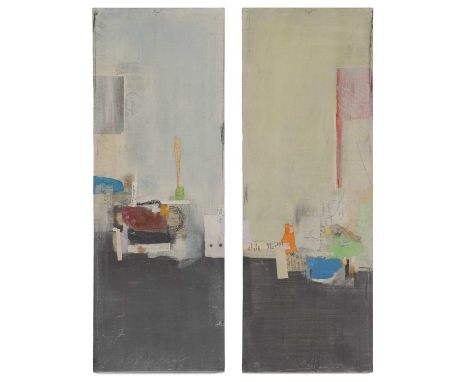 ▴ Juan Manuel Reyes (Spanish, b.1976)Untitledsigned and dated 'Reyes 07' u.c., pencil, oil and collage on board66 x 23cm, unf