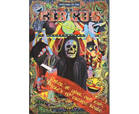 ▴ Kevin Samuel Murphy (b.1969)'Welcome to the Circus, A Warning!'signed with initials l.r., further signed and inscribed with