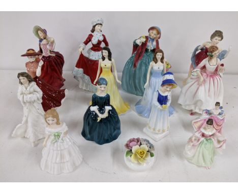 A collection of Royal Doulton figurines, and one Royal Worcester figurine to include 'Autumn Breeze', 'Lady Charmaine', 'Tend