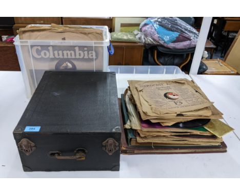 A Columbia Viva No.112 Tonal Granfanda 78 record player and a large quantity of 78 records Location: 