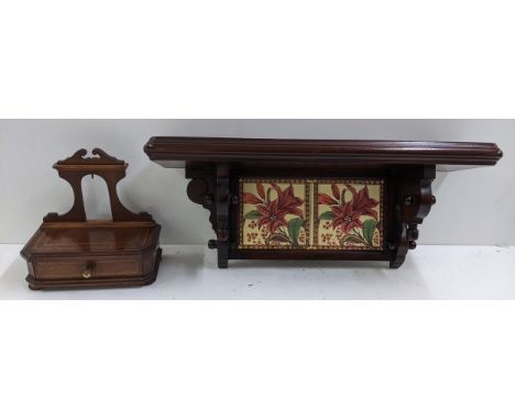 A Victorian and later mahogany tiled back shelf and an Edwardian pocket watch stand with a drawer Location: 