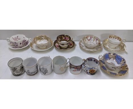 A selection of 19th century and later cups and saucers to include Coalport, Spode, bat printed cups, Minton and others Locati