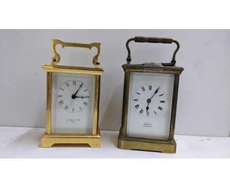 Two carriage clocks to include an early 20th century repeater clock, the white enamel dial inscribed 'Hawley & Co 128 Regent 
