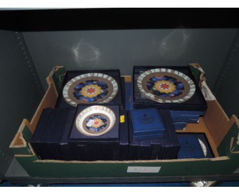 A selection of boxed display plates by Royal Worcester and Halcyon Days EnamelsGOOD CONDITION