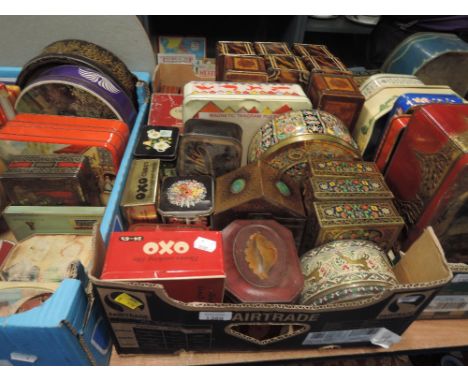 A selection of advertising biscuit and similar lithograph printed tins including OXO and tobacco etc