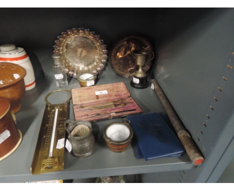 A selection of table wares including salts, sugar thermometer and compass set