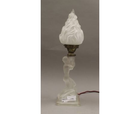 An Art Deco frosted glass table lamp. 42 cm high.