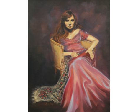 JANE PINE, Portrait of a Seated Lady, oil on board, framed. 44.5 x 59.5 cm.