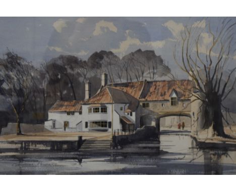 GRAHAM HOWLETT (20th century) British, Riverside House, watercolour, signed, framed and glazed. 53.5 x 37 cm.