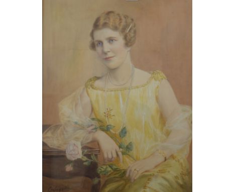 An Art Deco watercolour, Portrait of a Lady Wearing a Pearl Necklace, signed Lafayette, framed and glazed. 45.5 x 59.5 cm.