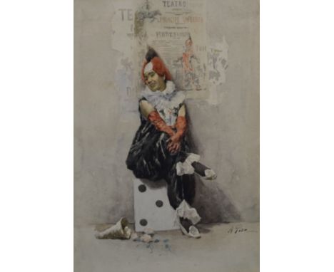 ALBERTO PISA, A Portrait of a French Circus Clown, watercolour, framed and glazed. 30 x 43.5 cm.
