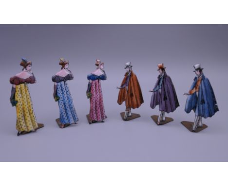 Six late 19th/early 20th century enamel menu holders.  Tallest 6.5 cm high.
