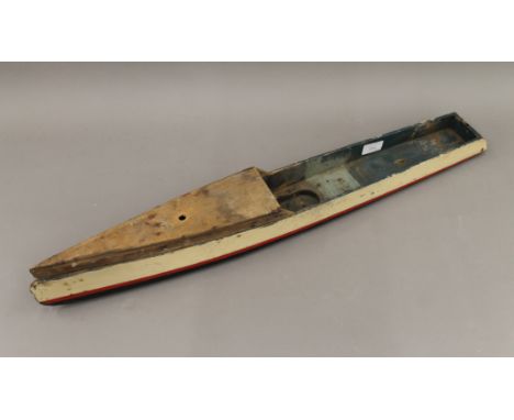 An early 20th century wooden model of a boat hull. 75 cm long.