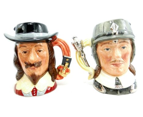 Royal Doulton small character jugs Oliver Cromwell D6986 and King Charles the First D6985 (2) 
