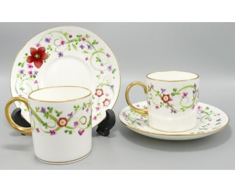 De Lamerie Fine Bone China Floral gilded Coffee Cup &amp; Saucers (2) 