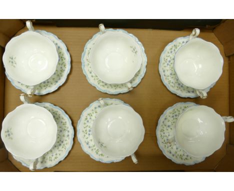 Royal Albert Caroline Patterned Handled Soup Bowls &amp; Saucers x 6, seconds 