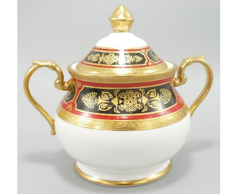 De Lamerie Fine Bone China heavily gilded Empire patterned Sugar Bowl, specially made high end quality item, Made in England 