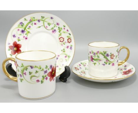 De Lamerie Fine Bone China Floral gilded Coffee Cup &amp; Saucers (2) 