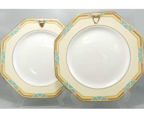 De Lamerie Fine Bone China heavily gilded Special Commission patterned Octagonal Dinner Plates, specially made high end quali