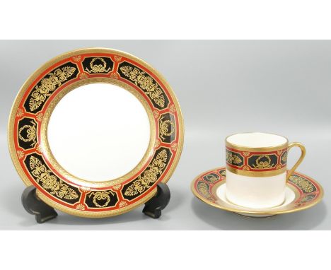 De Lamerie Fine Bone China heavily gilded Empire patterned Coffee Can Trio, specially made high end quality item, Made in Eng