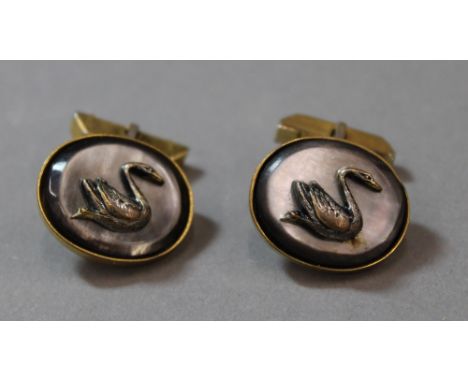 A pair of Michael Michaud mid-century black mother-of-pearl cufflinks, signed