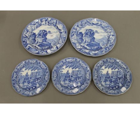 A Mason's Cambrian Ware plate, together with a bowl en-suite and three blue and white side plates