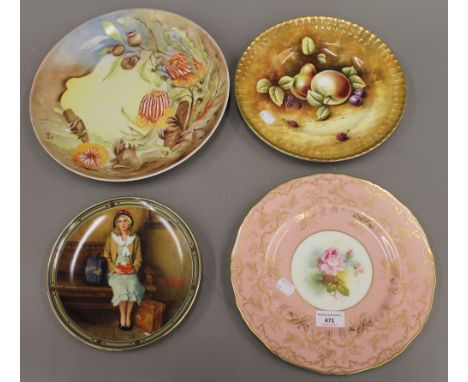 A hand painted Royal Worcester plate and three other plates