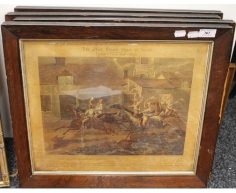 JOHN HARRIS (1791-1873) British, After HENRY ALKEN(1785-1851) British, The First Steeplechase on Record, four plates, rosewoo