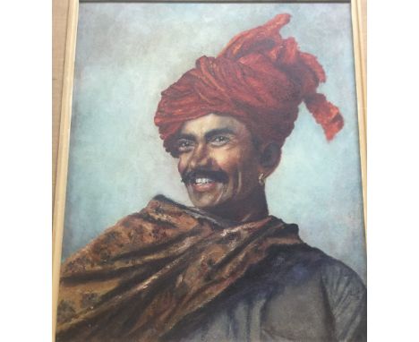 INDIAN SCHOOL (20th century), Portrait of a Rajasthani, oil on board, framed