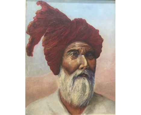 INDIAN SCHOOL (20th century), Portrait of a Rajasthani, oil on board, framed