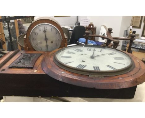 A 19th century rosewood drop dial brass inlaid wall clock together with an electric mantle clock