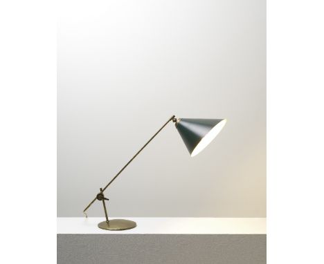 TH. ValentinerAdjustable table lamp, 1960sPainted aluminium, brass.51 x 53 x 22 cmManufactured by Poul Dinesen, Denmark. This