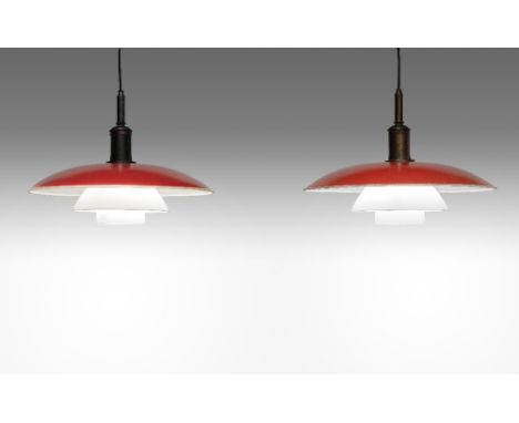 Poul HenningsenPair of ceiling lights, type 5/4 shades, 1930sPainted copper, copper, glass. Each: 49 cm diameter, variable dr