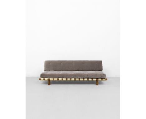 T.H. Robsjohn-GibbingsSofa, model no. 1711, 1950sWalnut, fabric upholstery, original canvas webbing. 78 x 235 x 94 cmManufact