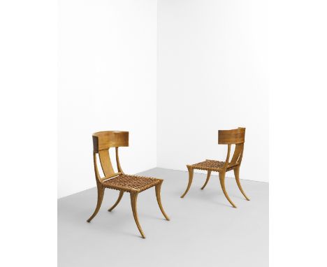 T.H. Robsjohn-GibbingsPair of 'Klismos' chairs, model no. 3, designed 1935, produced 1960sGreek walnut, leather webbing. Each