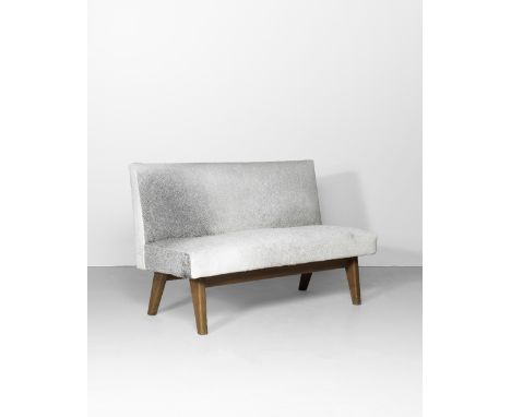 Pierre JeanneretBench, model no. PJ-SI-38-C, designed for the High Court, circa 1954-1955Teak, leather upholstery.89 x 139 x 