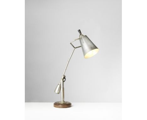 Édouard-Wilfred BuquetAdjustable table lamp, model no. EB 28, designed 1925Nickel plated-brass, aluminium, walnut, painted wo