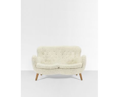 Attributed to Frits SchlegelTwo-seater sofa, 1950sWool upholstery, beech. 84 x 134 x 85 cm  Possibly manufactured by Fritz Ha