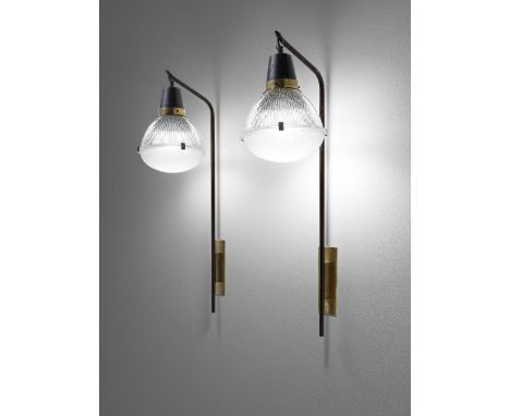Ignazio GardellaPair of wall lights, model no. 'LP5', circa 1954Glass, brass.Each: 95.5 x 23 x 34.7 cmManufactured by Azucena