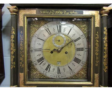 An 18th Century Chinoiserie longcase clock, with black Roman numerals and subsidiary Arabic minutes to the 28cm diameter silv