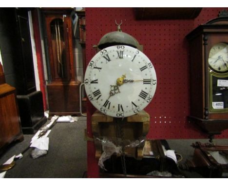 An 18th Century and later chain-driven clock, with anchor escapement striking on a large bell, with black Roman numerals and 