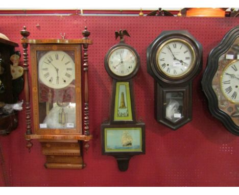 An early 20th Century American novelty lighthouse-shaped wall clock by Sessions, with black Arabic numerals to the silvered f