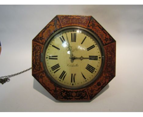 A 19th Century Black Forest wall clock, with painted black Roman numerals to the 22cm diameter convex cream painted face bear